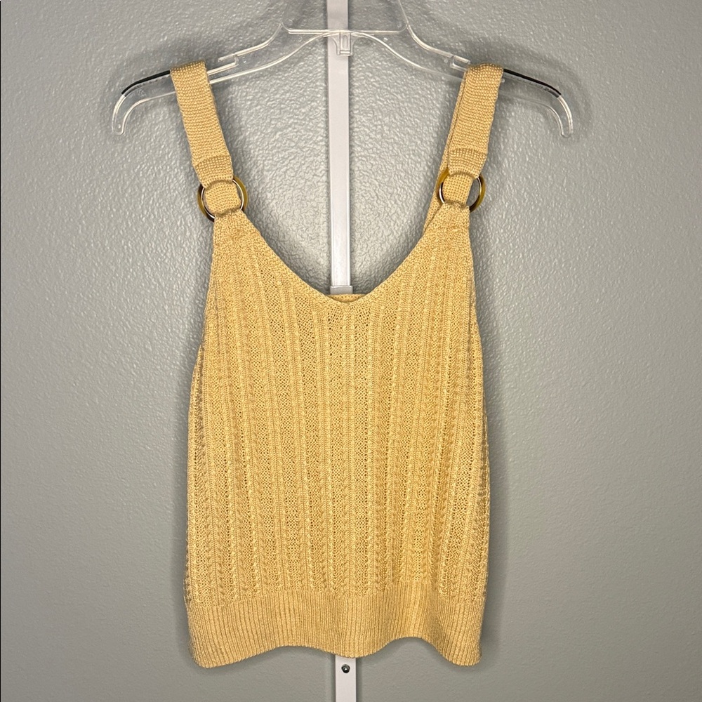 Hippie Rose Yellow Knit V-Neck Tank with Ring Strap Detail